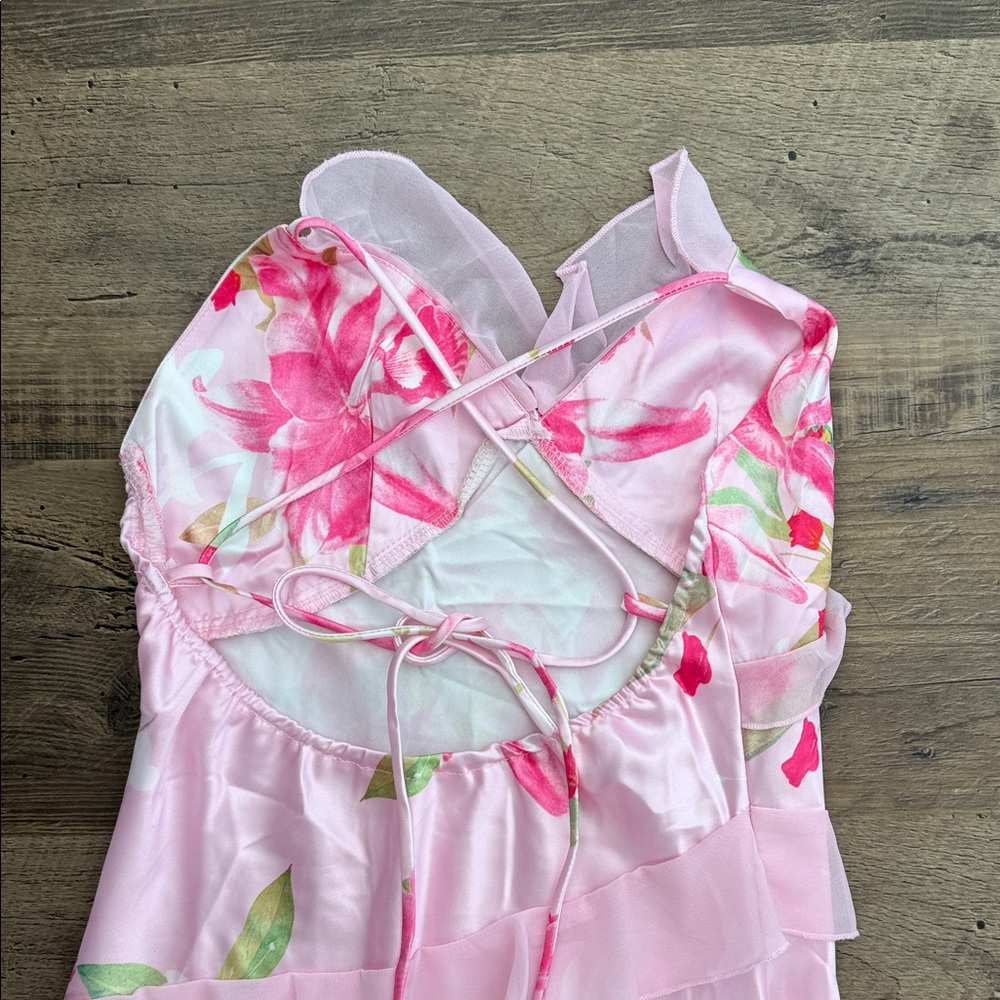 Pink Floral Ruffle Slip Dress - Picture 3 of 3